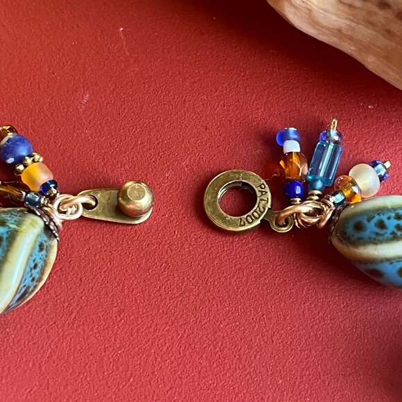 Boho Dangle Bracelet, Banded Agate Gemstone, Ceramic Beads, Wire Wrapped Dangles - Picture 15 of 15